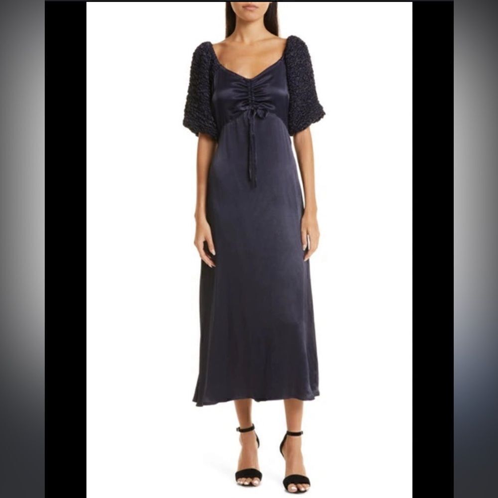 ByTimo Satin Crepe Puff Sleeve Gown in Navy Size XS